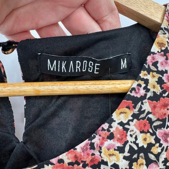 Mikarose‎ Whimsigoth Cottagecore Maxi Dress Womens Medium Black Floral Print NEW - Picture 4 of 12